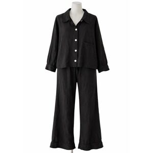 Vintage Alywear Two Piece Set 100% Linen Black Minimalist Lounge Comfy USA Made